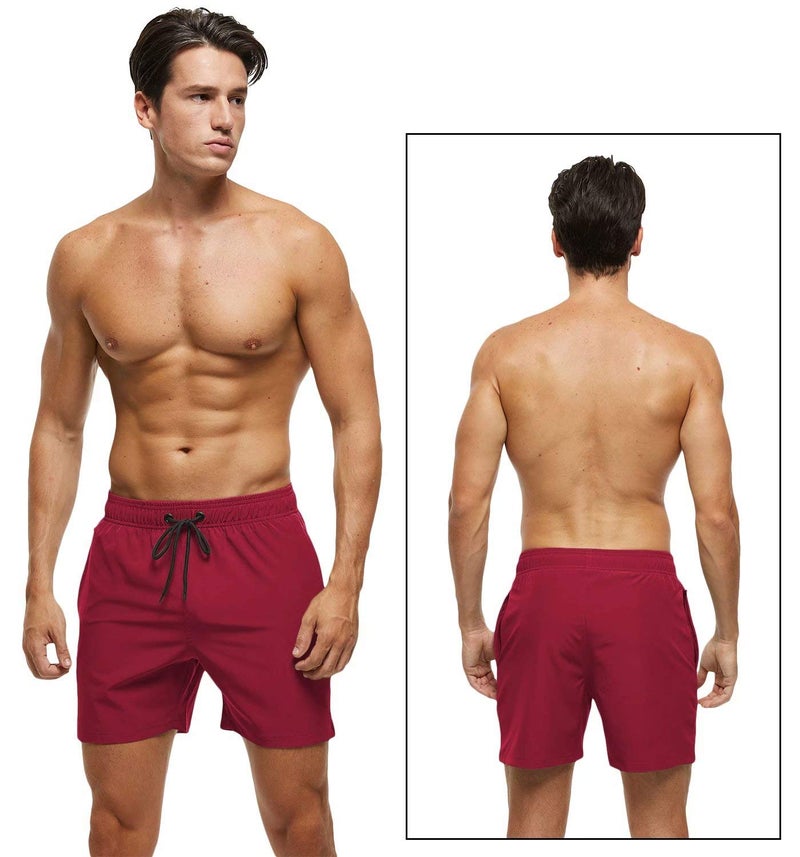 Tyhengta Mens Stretch Swim Trunks Quick Dry Beach Shorts with Zipper Pockets and Mesh Lining Wine-Red 34 - Image 2
